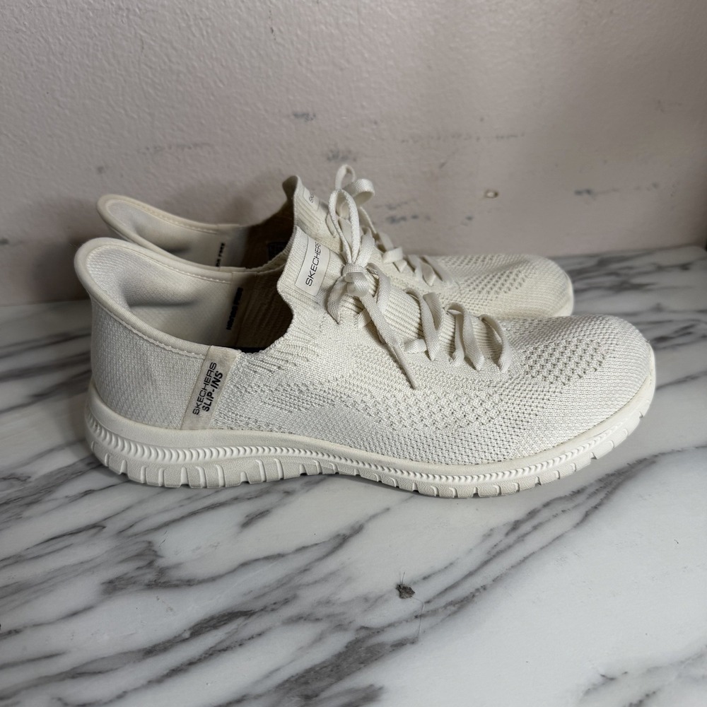 Skechers Slip-ins Womens Size 9 Ivory White Mesh Comfort Walking Shoes Sneakers